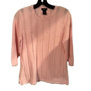 J' Envie New York Women’s Sz M Knit Sweater Tunic Top Pink Blouse Raw Hem & Seam